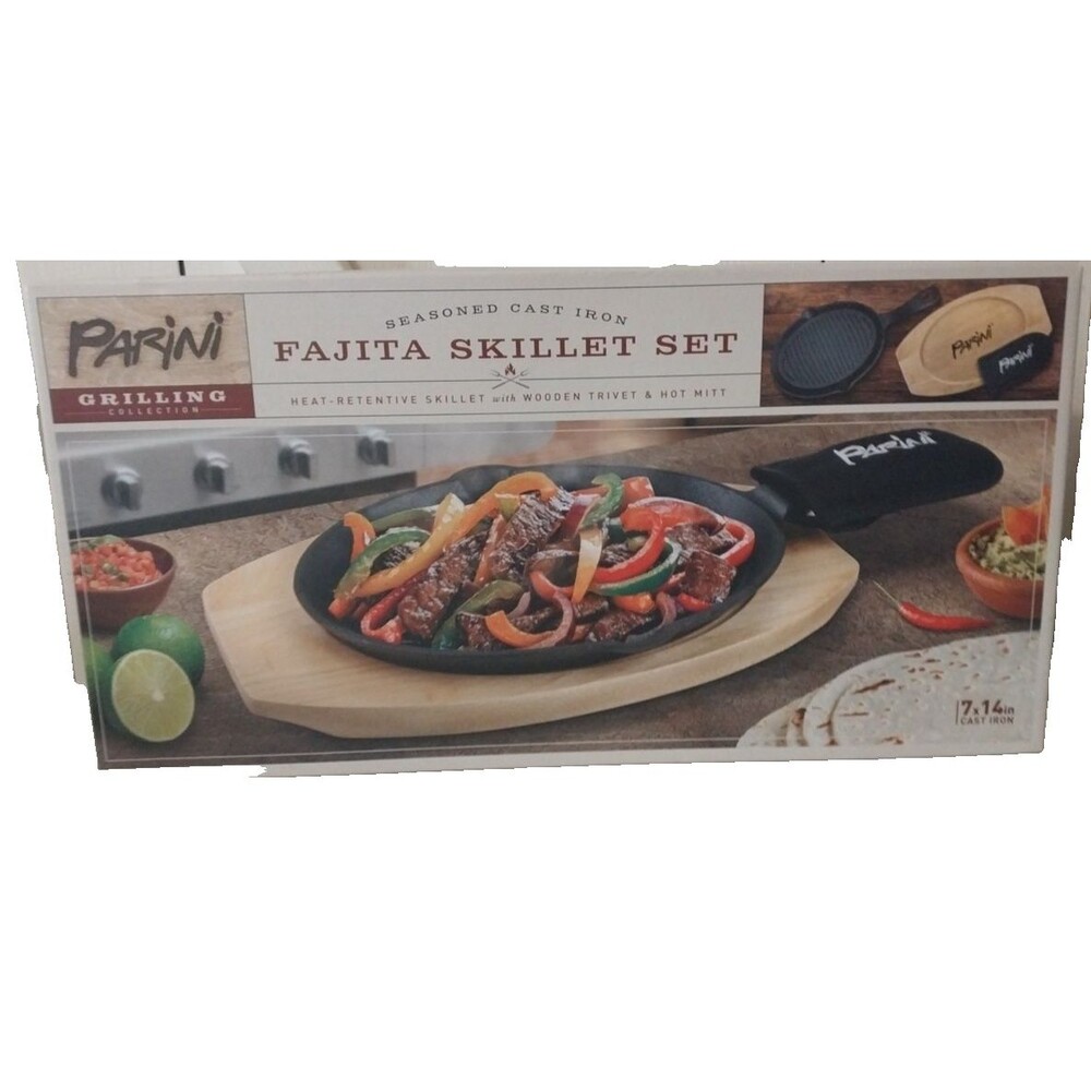 Seasoned Cast Iron Parini Fajita Skillet Set New - Picture 2 of 8